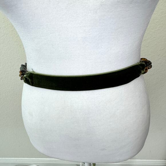 J. Crew Womens Belt Velvet Ribbon Tortoise Look Chain Link Tie Close Green Brown - Picture 6 of 9